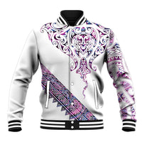 Mawhero Paua shell Kowhaiwhai Taniko Personalised Baseball Jacket Manta Ray Shark-Turtle Maori Tribal Style LT9 Unisex Pink - Polynesian Pride
