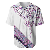Mawhero Paua shell Kowhaiwhai Taniko Personalised Baseball Jersey Manta Ray Shark-Turtle Maori Tribal Style LT9 Pink - Polynesian Pride
