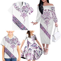Mawhero Paua shell Kowhaiwhai Taniko Personalised Family Matching Off The Shoulder Long Sleeve Dress and Hawaiian Shirt Manta Ray Shark-Turtle Maori Tribal Style
