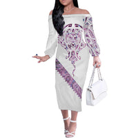 Mawhero Paua shell Kowhaiwhai Taniko Personalised Family Matching Off The Shoulder Long Sleeve Dress and Hawaiian Shirt Manta Ray Shark-Turtle Maori Tribal Style