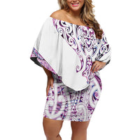 Mawhero Paua shell Kowhaiwhai Taniko Personalised Family Matching Off Shoulder Short Dress and Hawaiian Shirt Manta Ray Shark-Turtle Maori Tribal Style