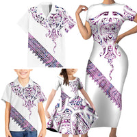 Mawhero Paua shell Kowhaiwhai Taniko Personalised Family Matching Short Sleeve Bodycon Dress and Hawaiian Shirt Manta Ray Shark-Turtle Maori Tribal Style