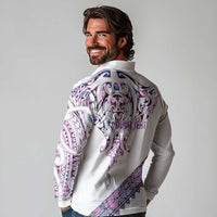 Mawhero Paua shell Kowhaiwhai Taniko Personalised Long Sleeve Polo Shirt Manta Ray Shark-Turtle Maori Tribal Style