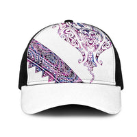 Mawhero Paua shell Kowhaiwhai Taniko Mesh Trucker Cap Manta Ray Shark-Turtle Maori Tribal Style LT9 One Size Black Pink - Polynesian Pride