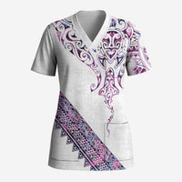 Mawhero Paua shell Kowhaiwhai Taniko Personalised Scrub Top Manta Ray Shark-Turtle Maori Tribal Style LT9 Adult Pink - Polynesian Pride