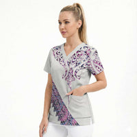 Mawhero Paua shell Kowhaiwhai Taniko Personalised Scrub Top Manta Ray Shark-Turtle Maori Tribal Style LT9 - Polynesian Pride
