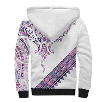 Mawhero Paua shell Kowhaiwhai Taniko Personalised Sherpa Hoodie Manta Ray Shark-Turtle Maori Tribal Style