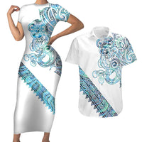 Kahui Whetu Paua shell Kowhaiwhai Taniko Personalised Couples Matching Short Sleeve Bodycon Dress and Hawaiian Shirt Taniwha Maori Tribal Style