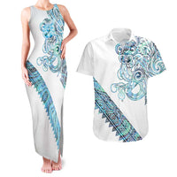 Kahui Whetu Paua shell Kowhaiwhai Taniko Personalised Couples Matching Tank Maxi Dress and Hawaiian Shirt Taniwha Maori Tribal Style