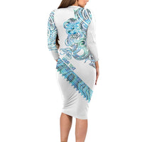 Kahui Whetu Paua shell Kowhaiwhai Taniko Personalised Family Matching Long Sleeve Bodycon Dress and Hawaiian Shirt Taniwha Maori Tribal Style