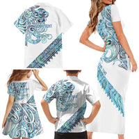 Kahui Whetu Paua shell Kowhaiwhai Taniko Personalised Family Matching Short Sleeve Bodycon Dress and Hawaiian Shirt Taniwha Maori Tribal Style
