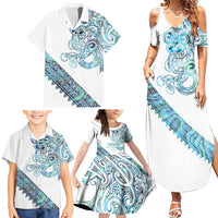 Kahui Whetu Paua shell Kowhaiwhai Taniko Personalised Family Matching Summer Maxi Dress and Hawaiian Shirt Taniwha Maori Tribal Style