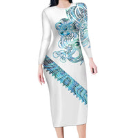 Kahui Whetu Paua shell Kowhaiwhai Taniko Personalised Long Sleeve Bodycon Dress Taniwha Maori Tribal Style