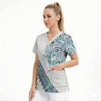 Kahui Whetu Paua shell Kowhaiwhai Taniko Personalised Scrub Top Taniwha Maori Tribal Style LT9 - Polynesian Pride