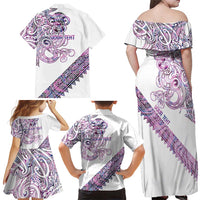 Mawhero Paua shell Kowhaiwhai Taniko Personalised Family Matching Off Shoulder Maxi Dress and Hawaiian Shirt Taniwha Maori Tribal Style