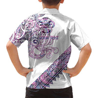 Mawhero Paua shell Kowhaiwhai Taniko Personalised Family Matching Off Shoulder Short Dress and Hawaiian Shirt Taniwha Maori Tribal Style