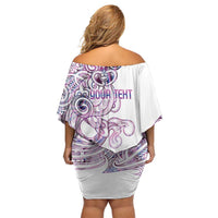 Mawhero Paua shell Kowhaiwhai Taniko Personalised Family Matching Off Shoulder Short Dress and Hawaiian Shirt Taniwha Maori Tribal Style