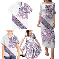 Mawhero Paua shell Kowhaiwhai Taniko Personalised Family Matching Puletasi and Hawaiian Shirt Taniwha Maori Tribal Style