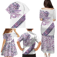 Mawhero Paua shell Kowhaiwhai Taniko Personalised Family Matching Puletasi and Hawaiian Shirt Taniwha Maori Tribal Style