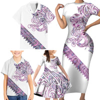 Mawhero Paua shell Kowhaiwhai Taniko Personalised Family Matching Short Sleeve Bodycon Dress and Hawaiian Shirt Taniwha Maori Tribal Style