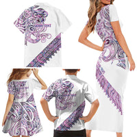 Mawhero Paua shell Kowhaiwhai Taniko Personalised Family Matching Short Sleeve Bodycon Dress and Hawaiian Shirt Taniwha Maori Tribal Style