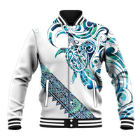 Kahui Whetu Paua shell Kowhaiwhai Taniko Personalised Baseball Jacket Turtle Tattoo Maori Tribal Style LT9 Unisex Blue - Polynesian Pride