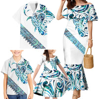 Kahui Whetu Paua shell Kowhaiwhai Taniko Personalised Family Matching Mermaid Dress and Hawaiian Shirt Turtle Tattoo Maori Tribal Style