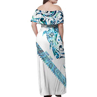 Kahui Whetu Paua shell Kowhaiwhai Taniko Personalised Family Matching Off Shoulder Maxi Dress and Hawaiian Shirt Turtle Tattoo Maori Tribal Style