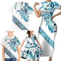Kahui Whetu Paua shell Kowhaiwhai Taniko Personalised Family Matching Short Sleeve Bodycon Dress and Hawaiian Shirt Turtle Tattoo Maori Tribal Style
