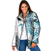 Kahui Whetu Paua shell Kowhaiwhai Taniko Personalised Padded Jacket Turtle Tattoo Maori Tribal Style LT9 Women Blue - Polynesian Pride