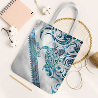 Kahui Whetu Paua shell Kowhaiwhai Taniko Personalised Tote Bag Turtle Tattoo Maori Tribal Style LT9 White Strap One Size Blue - Polynesian Pride