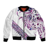 Mawhero Paua shell Kowhaiwhai Taniko Personalised Bomber Jacket Turtle Tattoo Maori Tribal Style LT9 Unisex Pink - Polynesian Pride