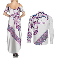 Mawhero Paua shell Kowhaiwhai Taniko Personalised Couples Matching Summer Maxi Dress and Long Sleeve Button Shirt Turtle Tattoo Maori Tribal Style