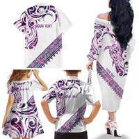 Mawhero Paua shell Kowhaiwhai Taniko Personalised Family Matching Off The Shoulder Long Sleeve Dress and Hawaiian Shirt Turtle Tattoo Maori Tribal Style
