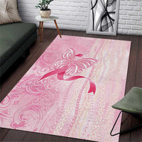 Breast Cancer Awareness Area Rug Maile Pikake Lokelani Crown Flower Lei Inspired