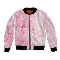 Breast Cancer Awareness Bomber Jacket Maile Pikake Lokelani Crown Flower Lei Inspired LT9 Unisex Pink - Polynesian Pride