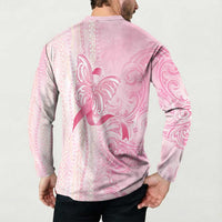 Breast Cancer Awareness Button Sweatshirt Maile Pikake Lokelani Crown Flower Lei Inspired LT9 - Polynesian Pride