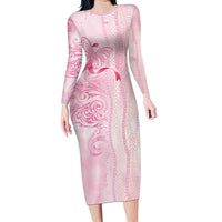 Breast Cancer Awareness Family Matching Long Sleeve Bodycon Dress and Hawaiian Shirt Maile Pikake Lokelani Crown Flower Lei Inspired