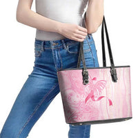 Breast Cancer Awareness Leather Tote Bag Maile Pikake Lokelani Crown Flower Lei Inspired