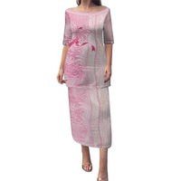 Breast Cancer Awareness Puletasi Maile Pikake Lokelani Crown Flower Lei Inspired LT9 Long Dress Pink - Polynesian Pride