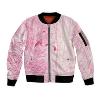 Breast Cancer Awareness Sleeve Zip Bomber Jacket Maile Pikake Lokelani Crown Flower Lei Inspired LT9 Unisex Pink - Polynesian Pride