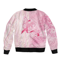 Breast Cancer Awareness Sleeve Zip Bomber Jacket Maile Pikake Lokelani Crown Flower Lei Inspired LT9 - Polynesian Pride