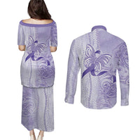 Epilepsy Awareness Couples Matching Puletasi and Long Sleeve Button Shirt Maile Pikake Lokelani Crown Flower Lei Inspired LT9 - Polynesian Pride