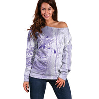 Epilepsy Awareness Off Shoulder Sweater Maile Pikake Lokelani Crown Flower Lei Inspired LT9 Women Purple - Polynesian Pride
