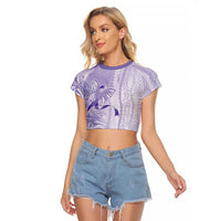 Epilepsy Awareness Raglan Cropped T Shirt Maile Pikake Lokelani Crown Flower Lei Inspired LT9 Female Purple - Polynesian Pride
