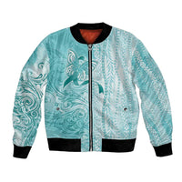 PTSD Awareness Bomber Jacket Maile Pikake Lokelani Crown Flower Lei Inspired LT9 Unisex Teal - Polynesian Pride