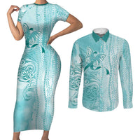 PTSD Awareness Couples Matching Short Sleeve Bodycon Dress and Long Sleeve Button Shirt Maile Pikake Lokelani Crown Flower Lei Inspired