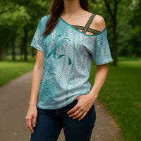 PTSD Awareness Cross Shoulder Shirt Maile Pikake Lokelani Crown Flower Lei Inspired LT9 - Polynesian Pride