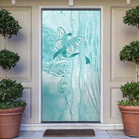 PTSD Awareness Door Cover Maile Pikake Lokelani Crown Flower Lei Inspired LT9 Teal - Polynesian Pride
