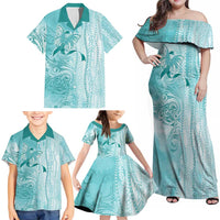 PTSD Awareness Family Matching Off Shoulder Maxi Dress and Hawaiian Shirt Maile Pikake Lokelani Crown Flower Lei Inspired